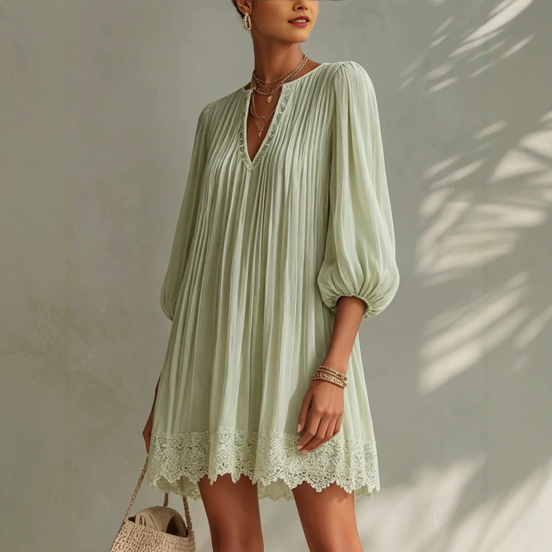 Asymmetric Ruffle Flowy Boho Lace Dress