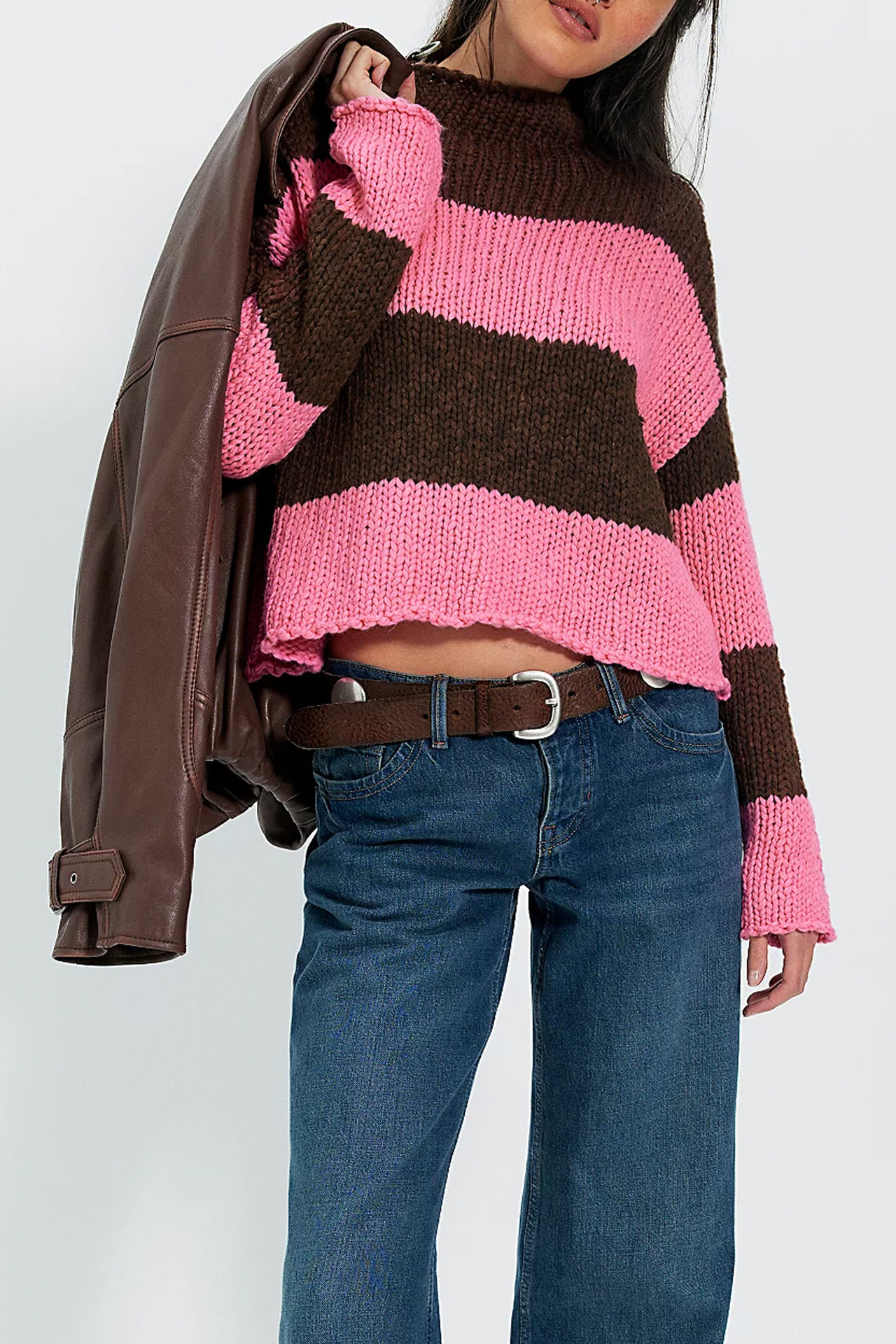 Women's Striped Color-Block Crewneck Knit Sweater
