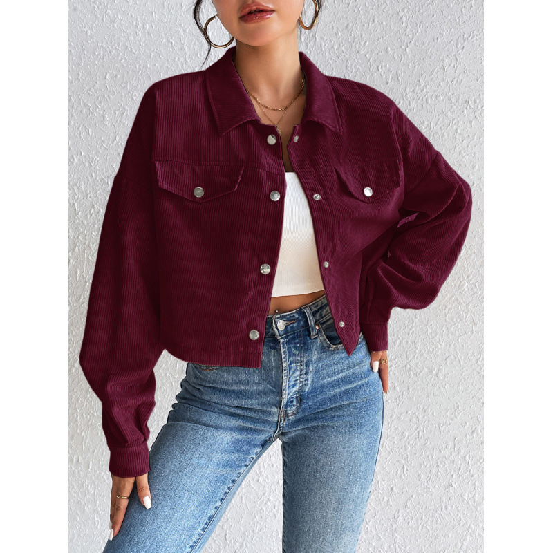 Corduroy Cropped Collared Jacket