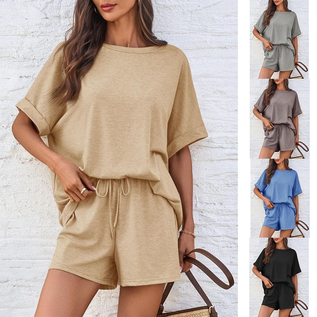 Women's Batwing Sleeve T-Shirt and Drawstring Shorts Set