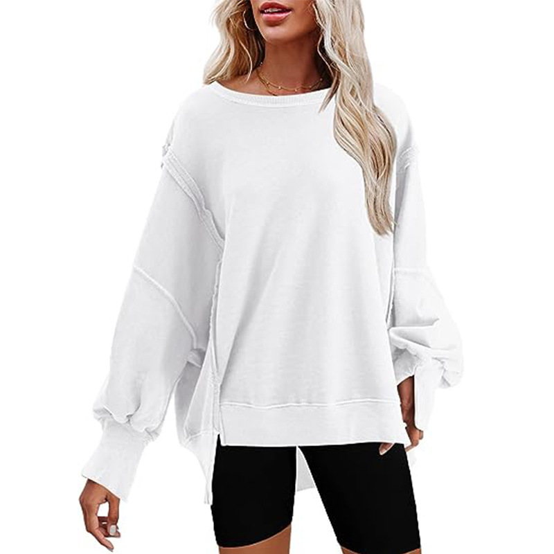 Women's Oversized Crewneck Sweatshirt with Side Slit Long Sleeves