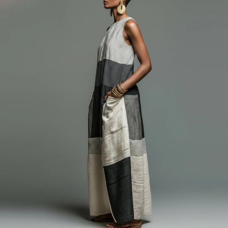 Women's Sleeveless Colorblock Long Casual Dress
