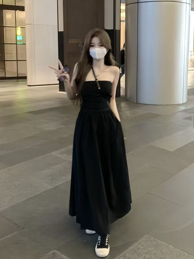 Women's Ruched Tube A-Line Dress with Waist-Cinching Slimming Fit