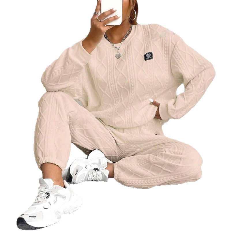 Women's Jacquard Long-Sleeve Crewneck Fleece-Lined Sweatshirt Set