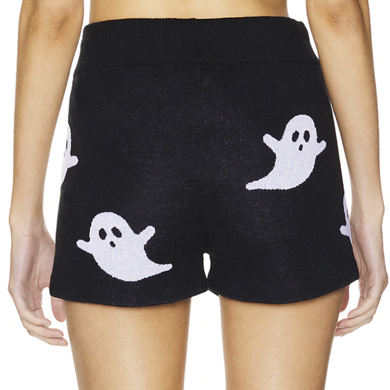 Dark Gothic Ghost Pattern Knit Sweater and Shorts Two-Piece Set
