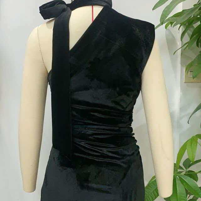 Women's Velvet One-Shoulder Bodycon Midi Dress