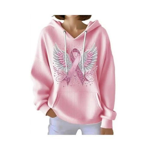 Women's Ribbon and Wing Print Casual Hoodie