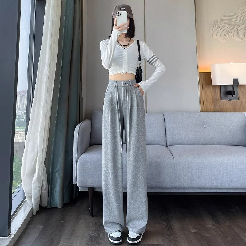 Women's High-Waist Straight-Leg Sweatpants with Drape, Slimming Loose Fit