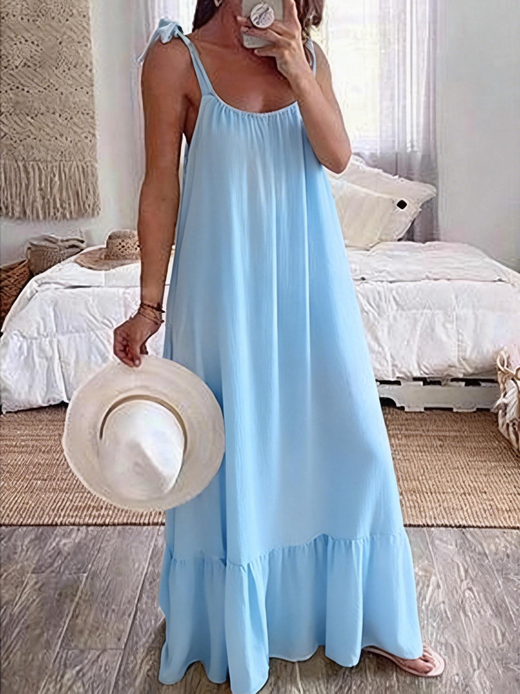 Women's Casual U-Neck Ruched Sleeveless Maxi Dress