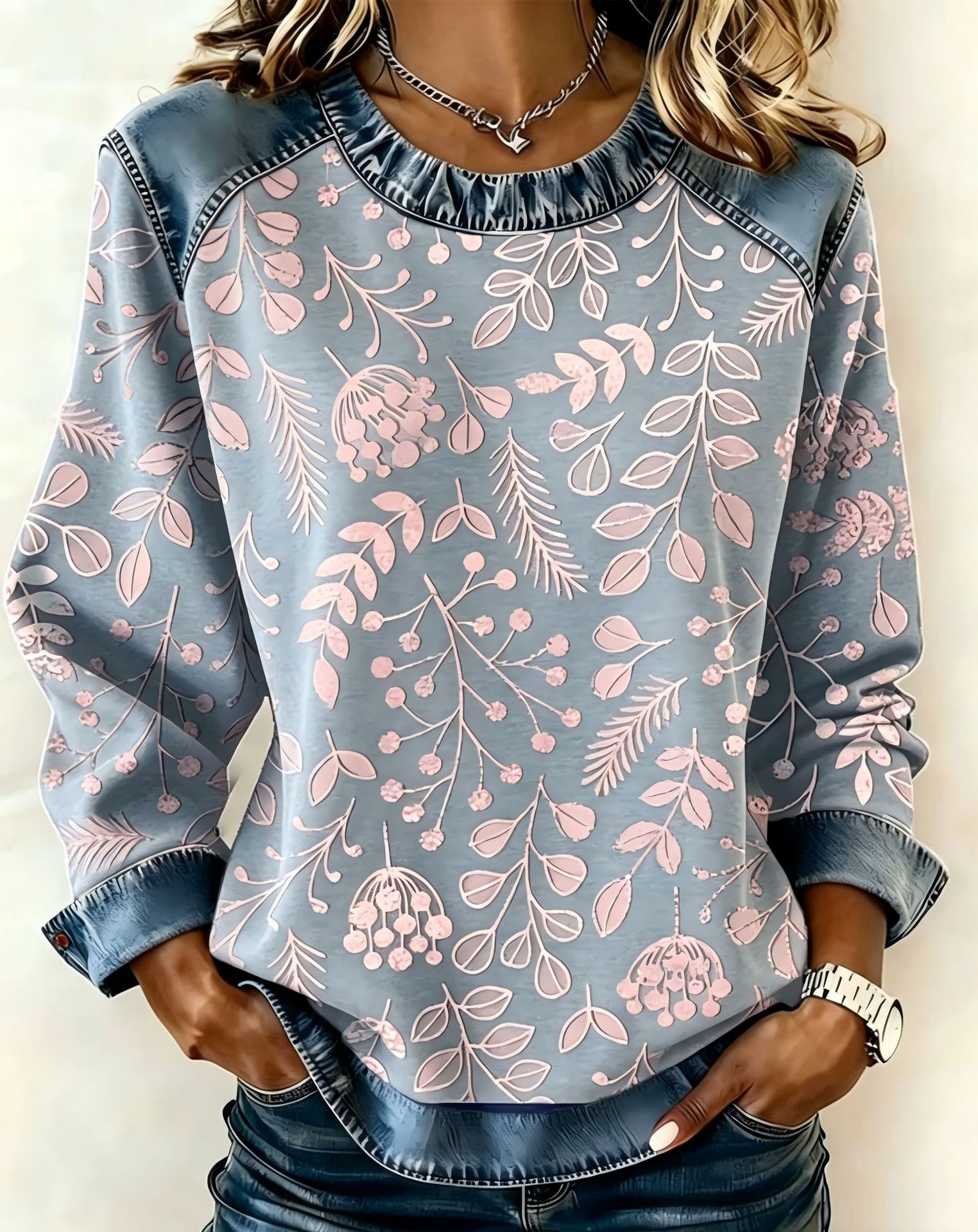 Women's Leaf Floral Print Casual Hoodie