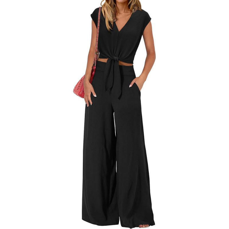 Women's Summer Wide-Leg Pants Set with Off-Shoulder Top