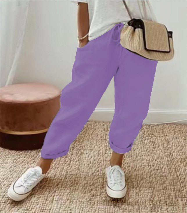 Women's Cotton-Linen Elastic Waist Casual Pants with Pockets