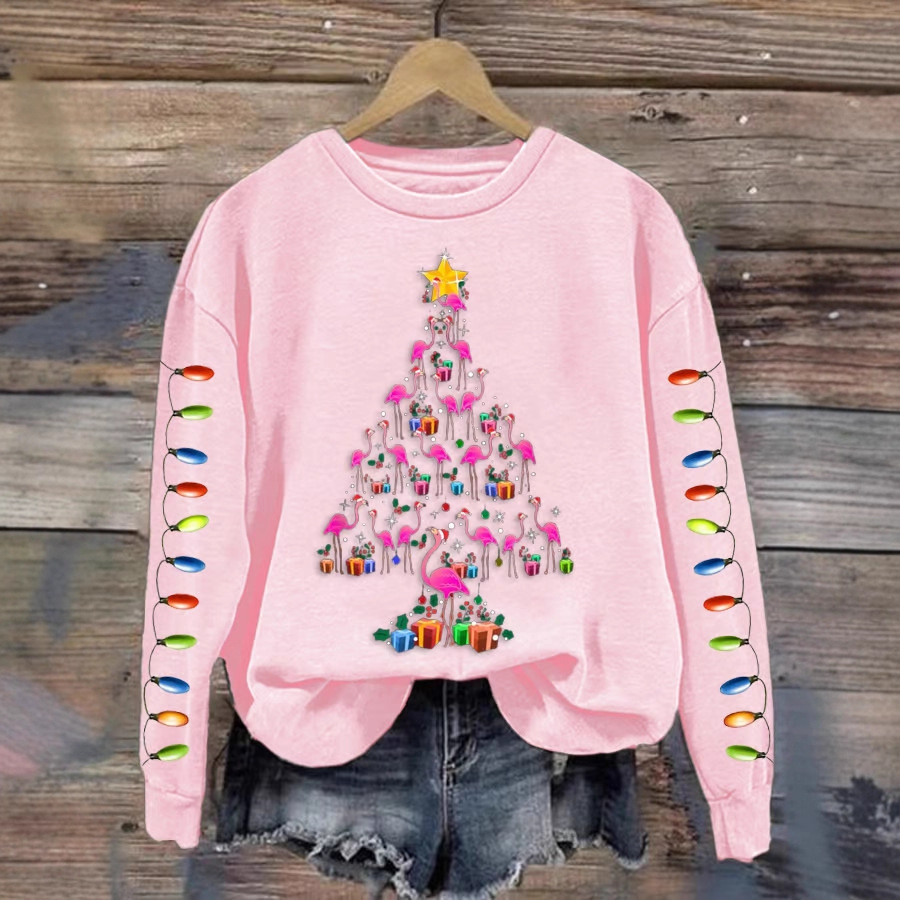 Women's Christmas Tree Print Crewneck Sweatshirt