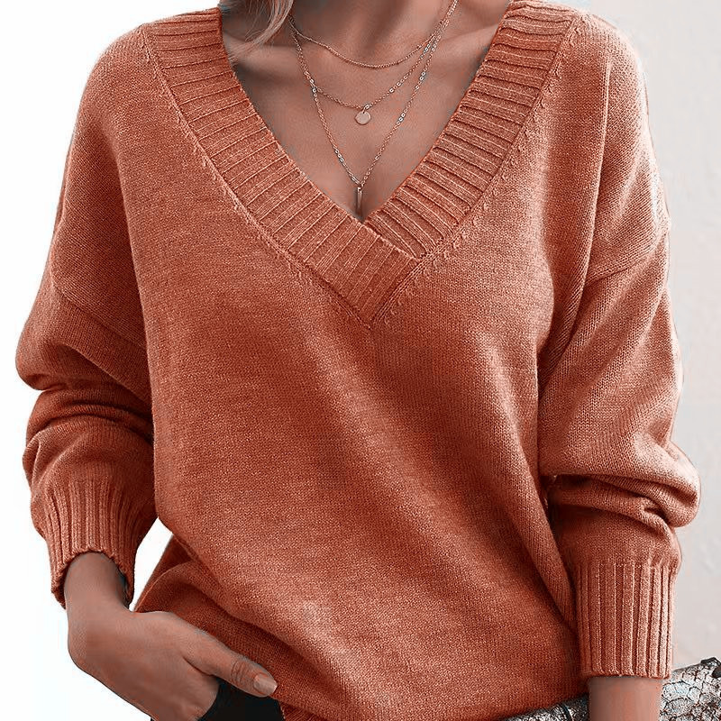 Women's Loose V-Neck Pullover Sweater Casual Knit Top