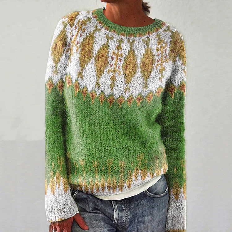 3D Print Women's Crewneck Soft Knit Sweater Casual Cardigan Diamond Pattern