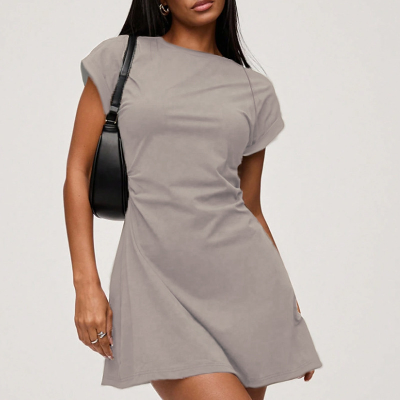 Women's Ruched Fly Sleeve Bodycon Dress Short Sleeve Slimming Vacation