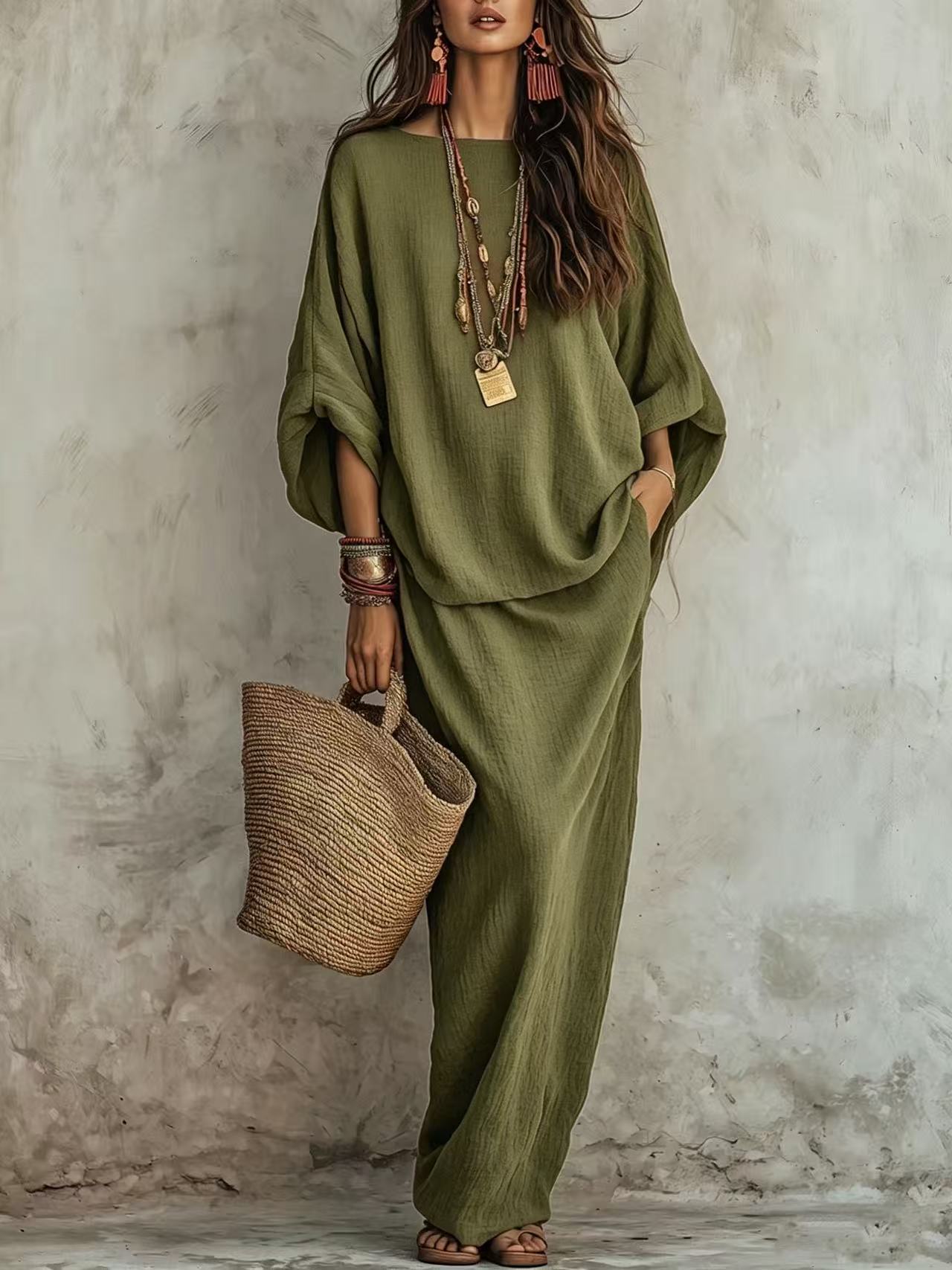 Women's Solid Color Long Skirt Two-Piece Set Casual Loose Fit