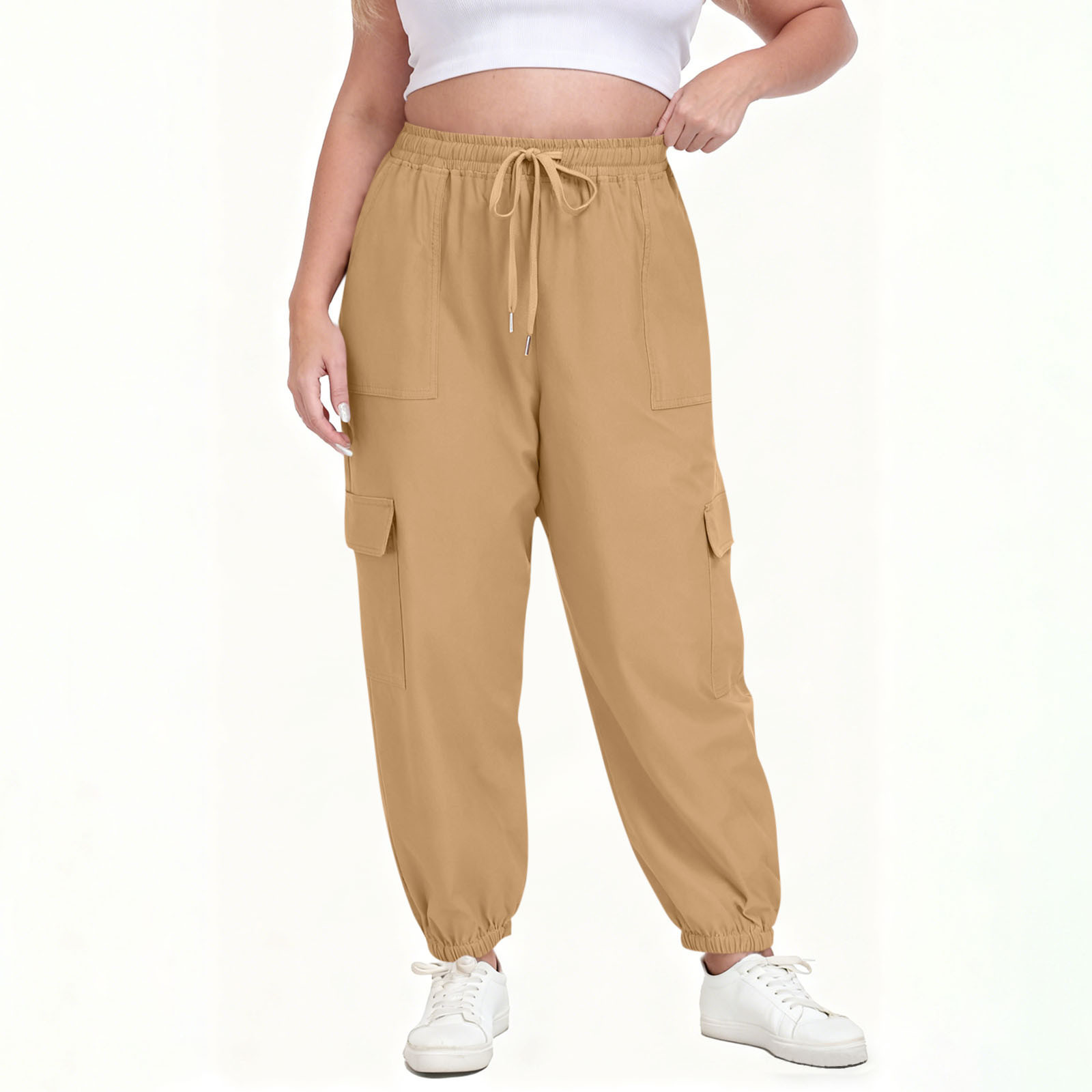 Relaxed Drawstring Solid Color Pants with Four Pockets