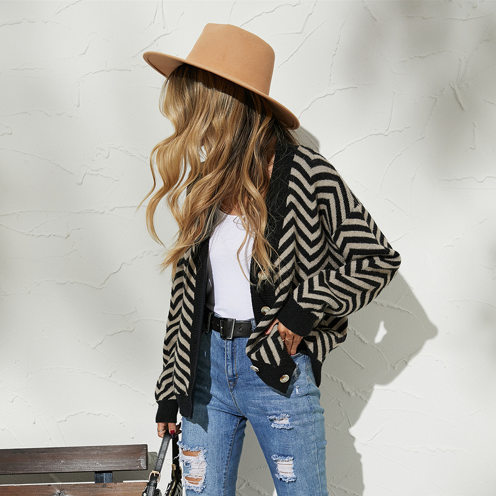 Women's Striped Button-Front Cardigan Knit Sweater