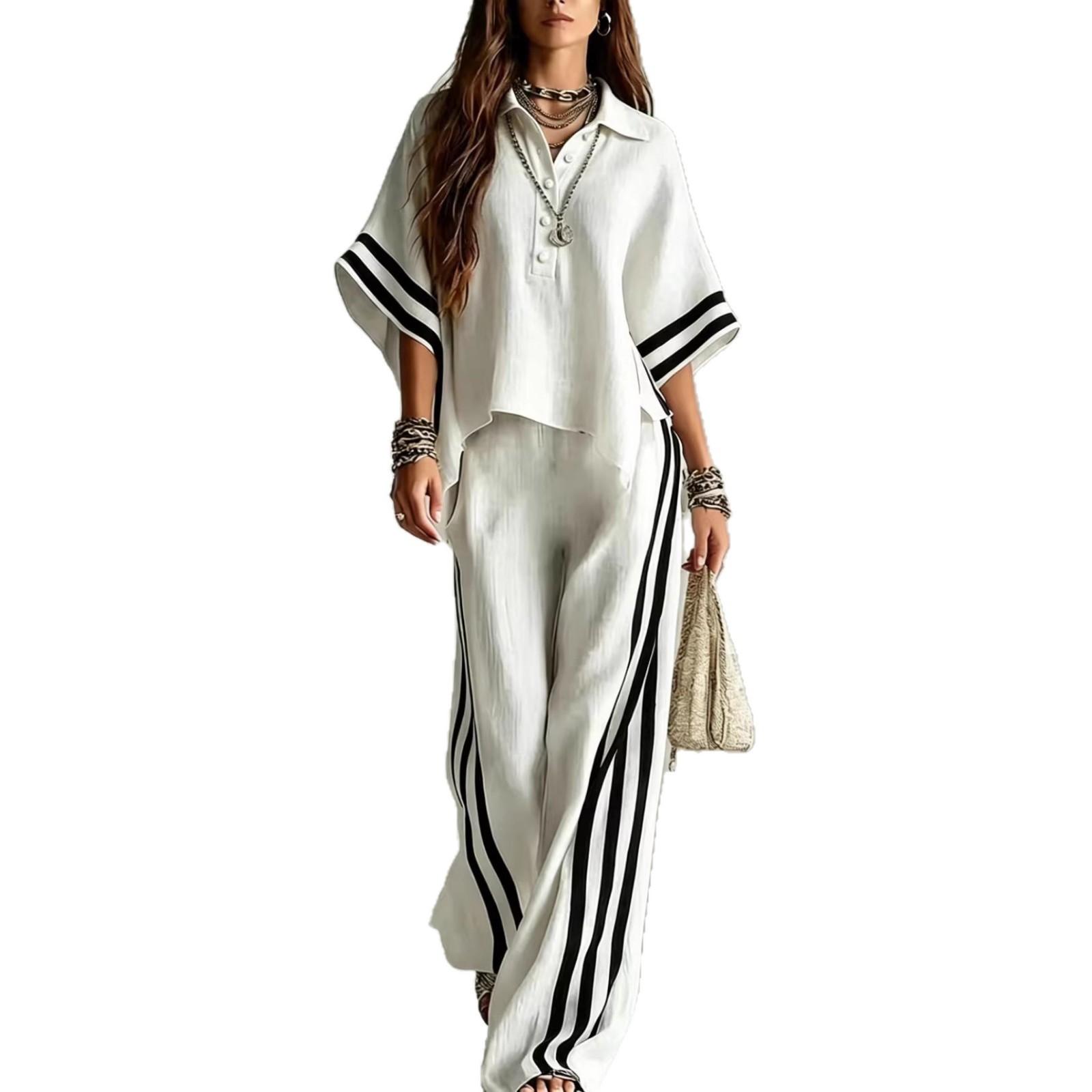Women's Short Sleeve Shirt and Loose Pants Two-Piece Set
