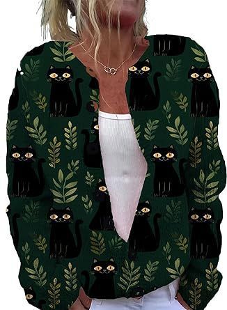 Women's Floral Leopard Snowflake Leaf Print Button Cardigan Sweater