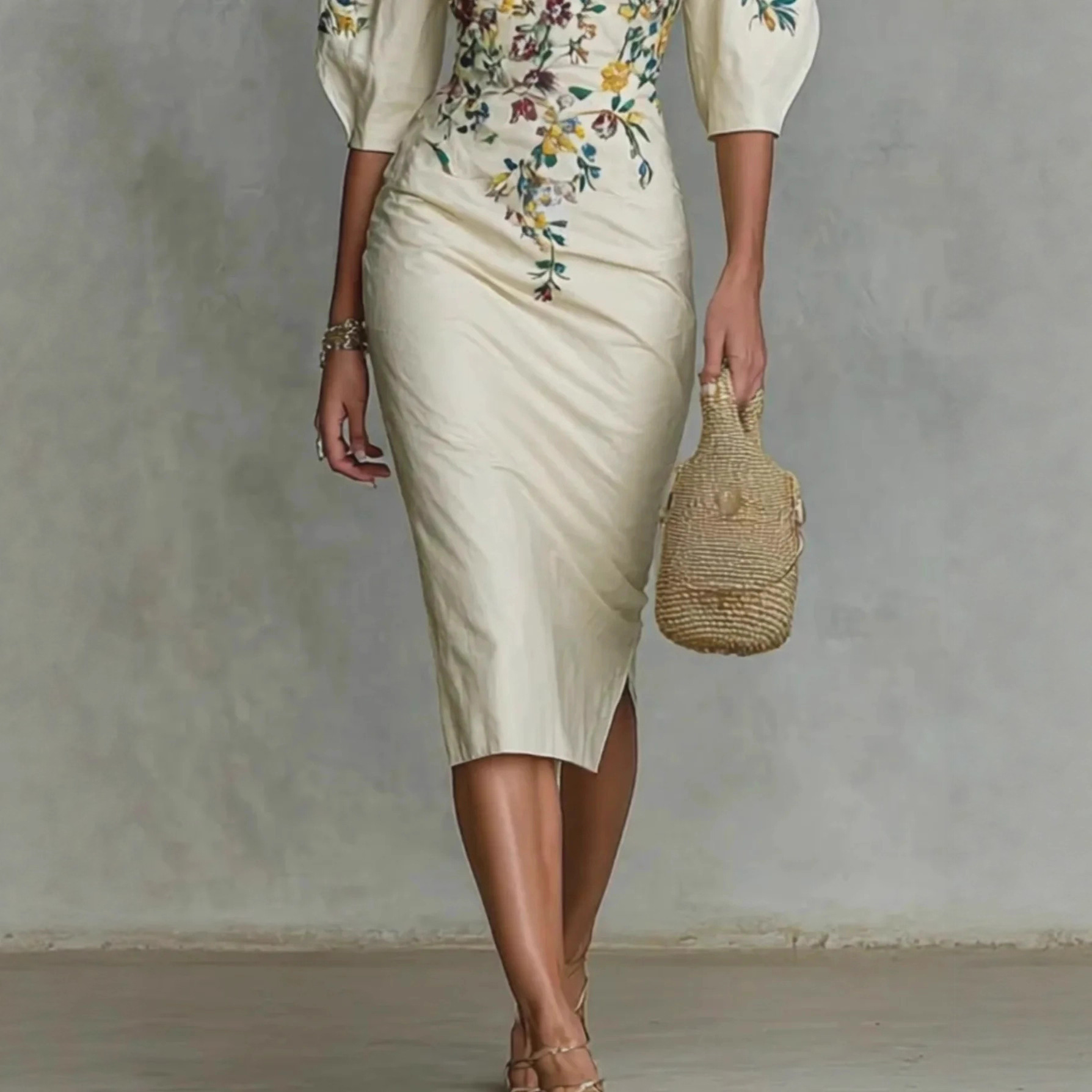 Women's Off-Shoulder Half-Sleeve Bodycon Midi Dress