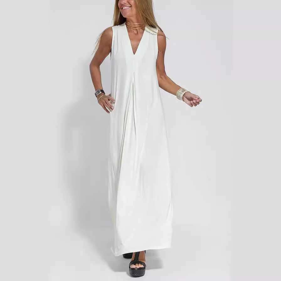 Women's Solid V-Neck Sleeveless Dress and Cardigan Set