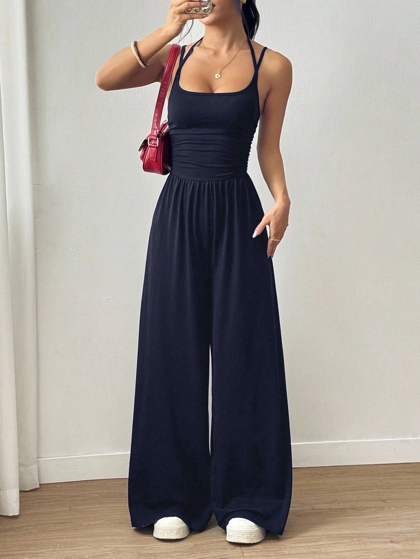 Solid Color Sleeveless Wide-Leg Jumpsuit