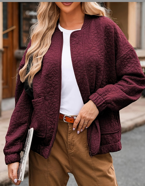 Women's Textured Button-Down Long-Sleeve Cardigan Jacket
