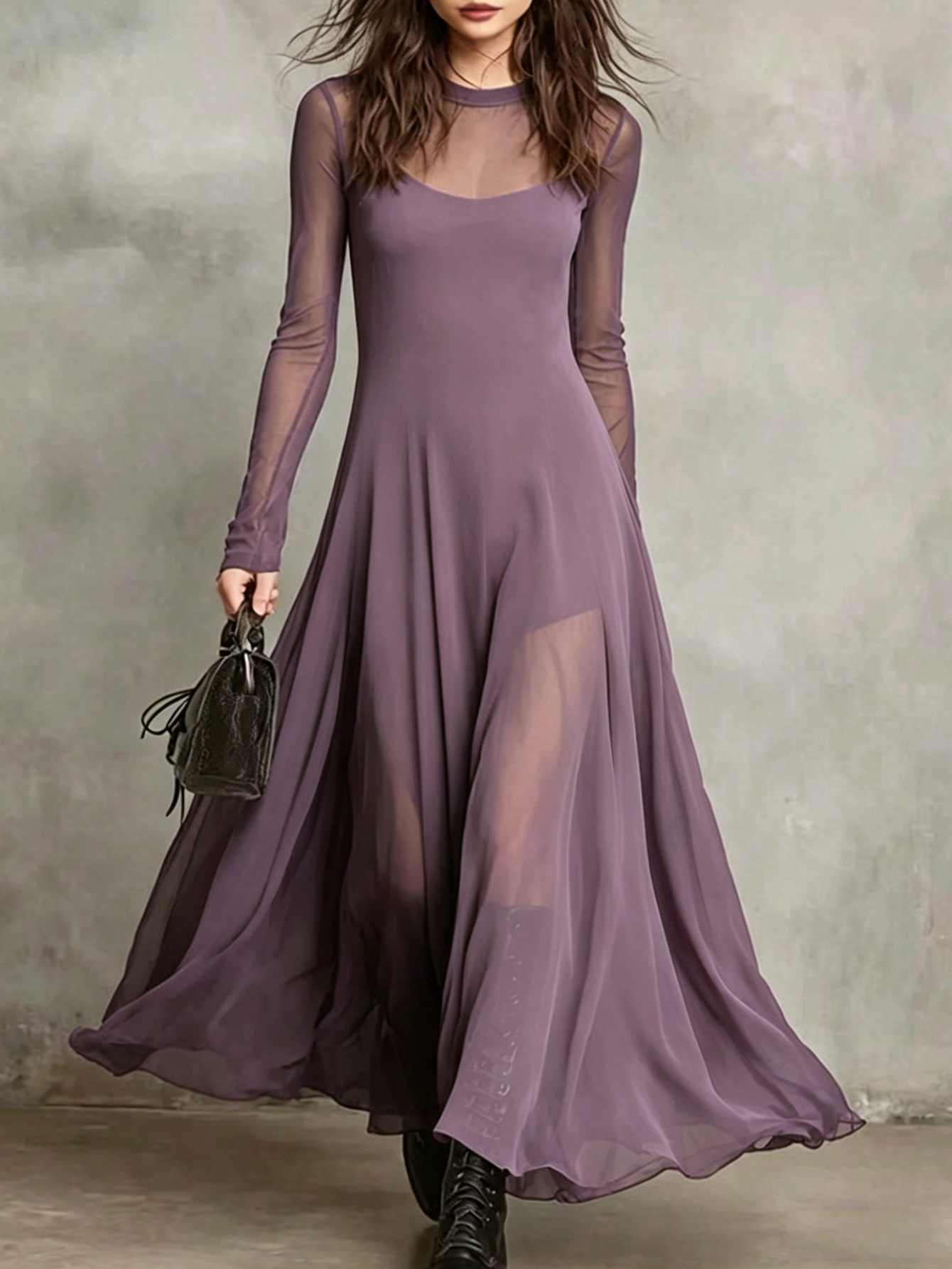 Sexy Elegant Mesh Panel Two-Piece Dress Set