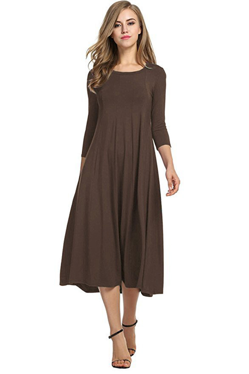 Women's Solid Color Flared Maxi Dress Round Neck Half Sleeve