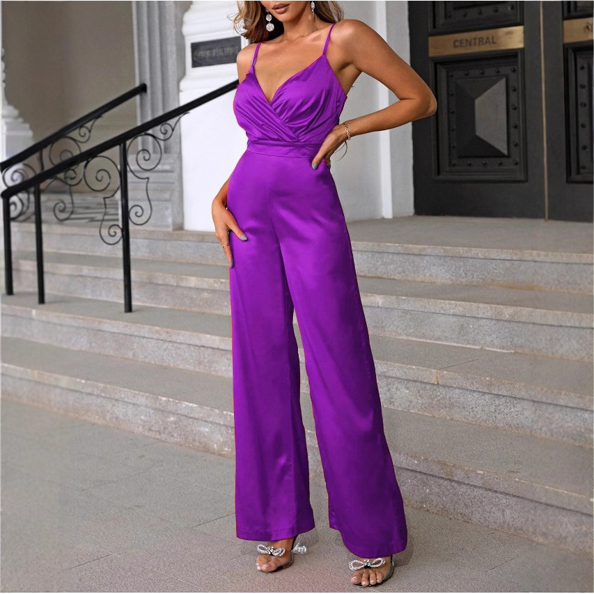 High-Waist V-Neck Wide-Leg Cami Jumpsuit