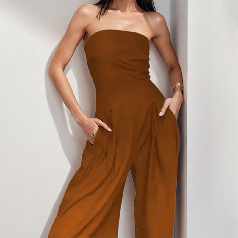 Women's Strapless High-Waist Wide-Leg Jumpsuit