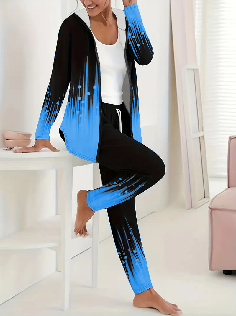 Women's 3D Digital Print Hooded Top and Pants Set Casual Streetwear
