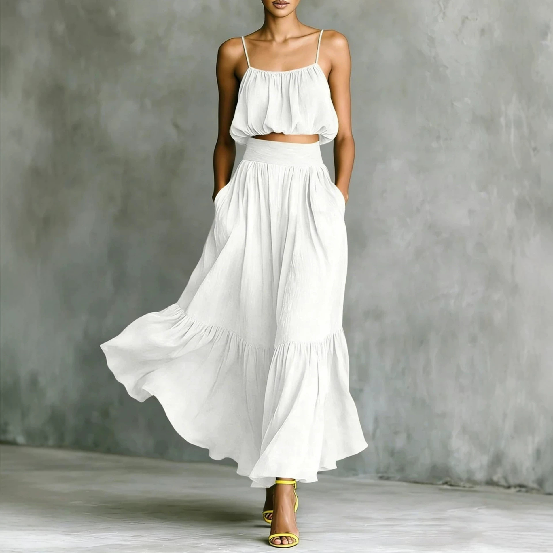 Women's Open-Back Cami Top and Long Skirt Two-Piece Set
