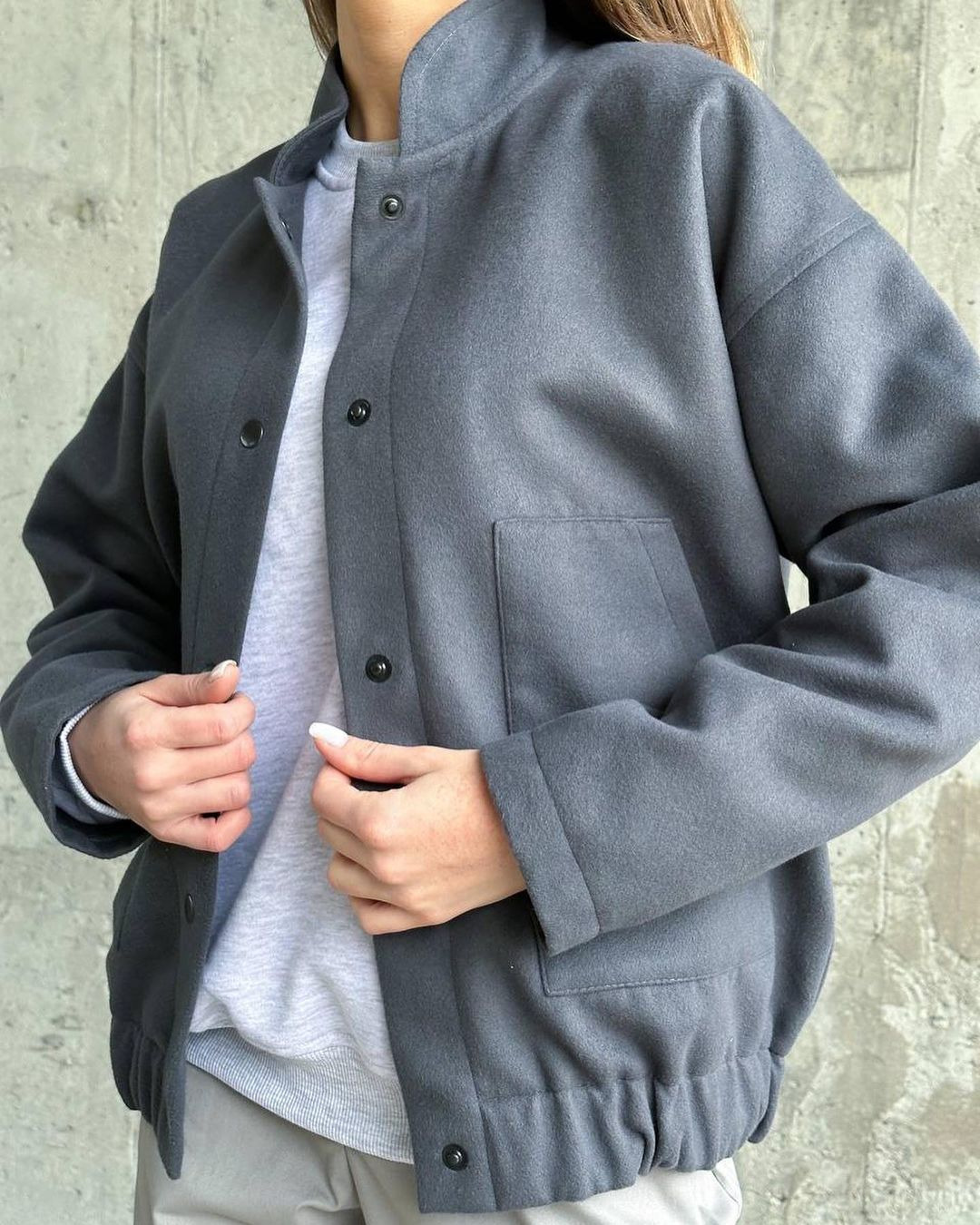 Women's Casual Stand Collar Button-Up Long Sleeve Jacket