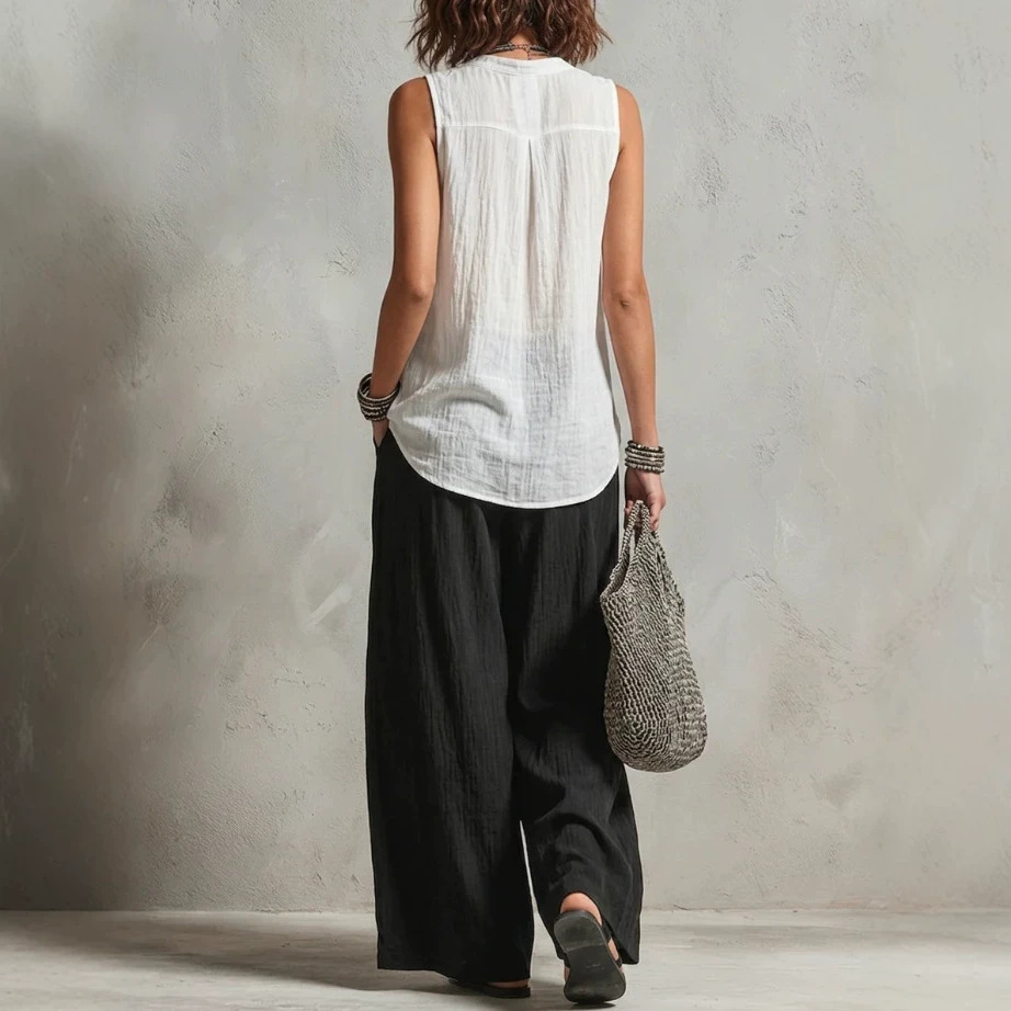 Minimalist Layered Vest Cardigan and Wide-Leg Pants Three-Piece Set