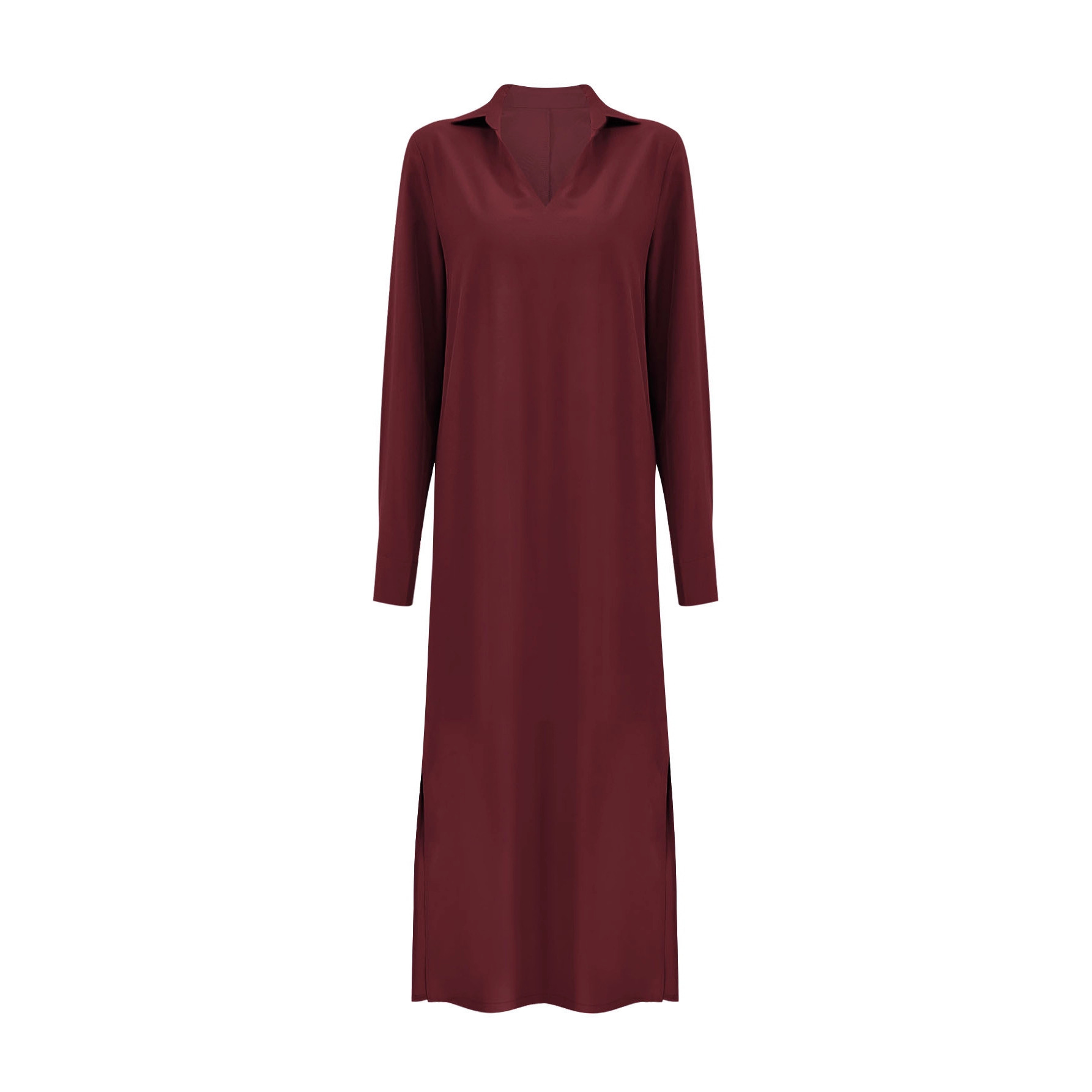 Elegant Solid Color Long Sleeve Polo Neck Maxi Dress