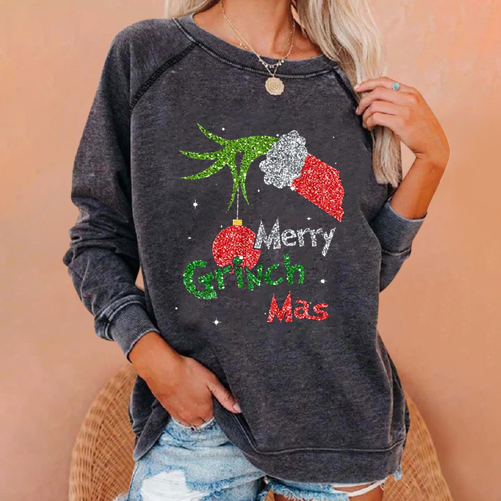 Women's Fruit & Vegetable Print Crewneck Sweatshirt Casual Pullover