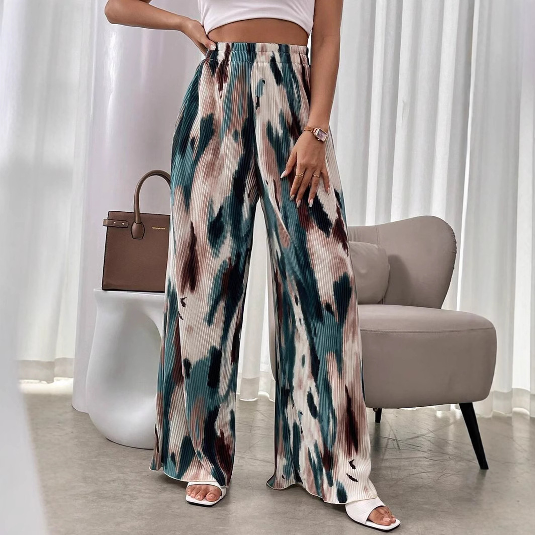 Tie-Dye Ice Silk Wide-Leg Pants High Waist Printed