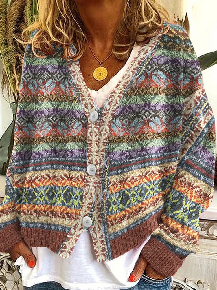Abstract Print Open-Front Cardigan Sweater