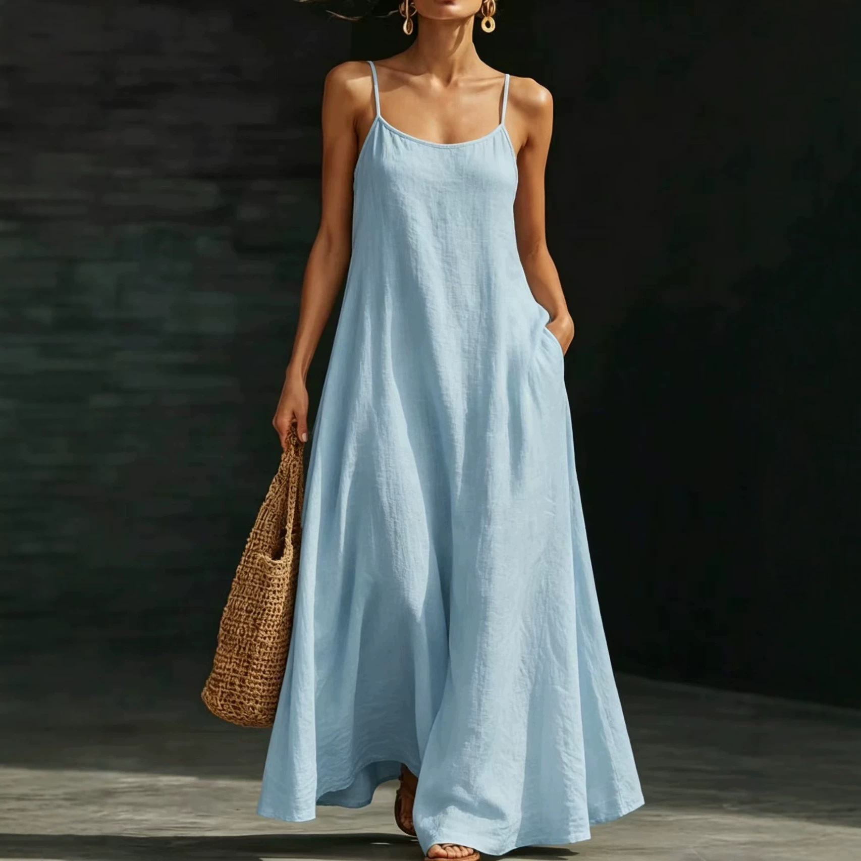 Women's Summer Sleeveless Maxi Dress Loose Flowy A-Line Spaghetti Strap Vacation Dress