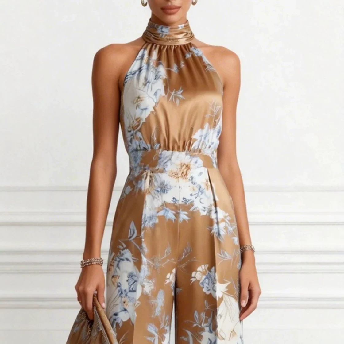 Streetwear Print Sleeveless High-Waist Wide-Leg Jumpsuit
