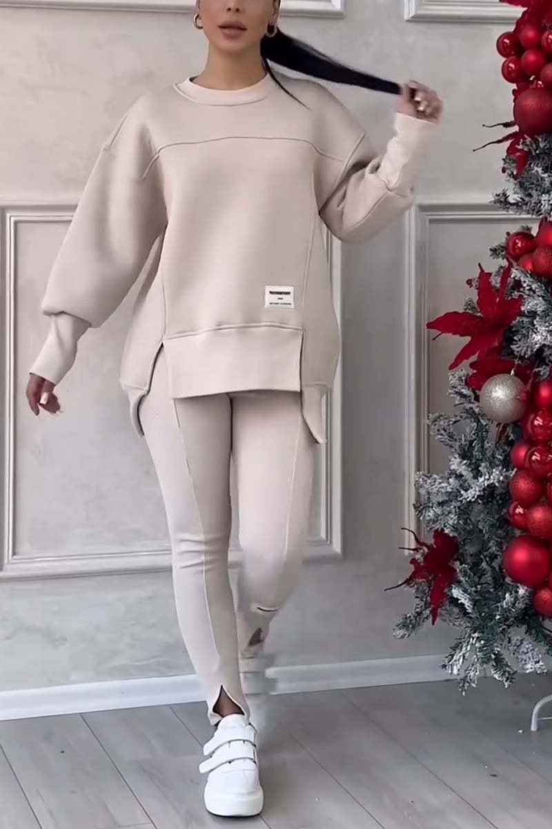 Irregular Long-Sleeve Geometric Print Hoodie and Leggings Set