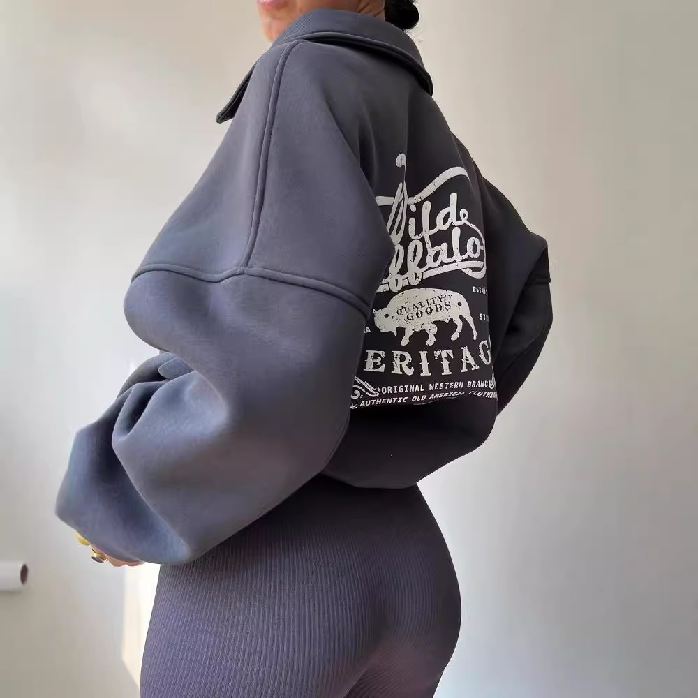 Fleece-Lined Printed Long-Sleeve Pullover Sweatshirt