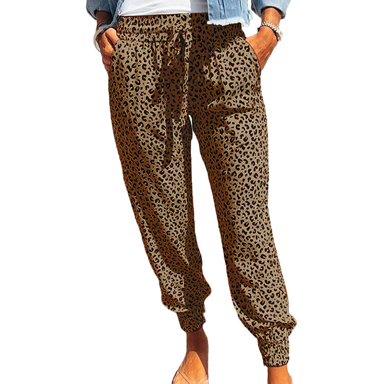 Women's Leopard Print Drawstring Jogger Pants Loose Fit