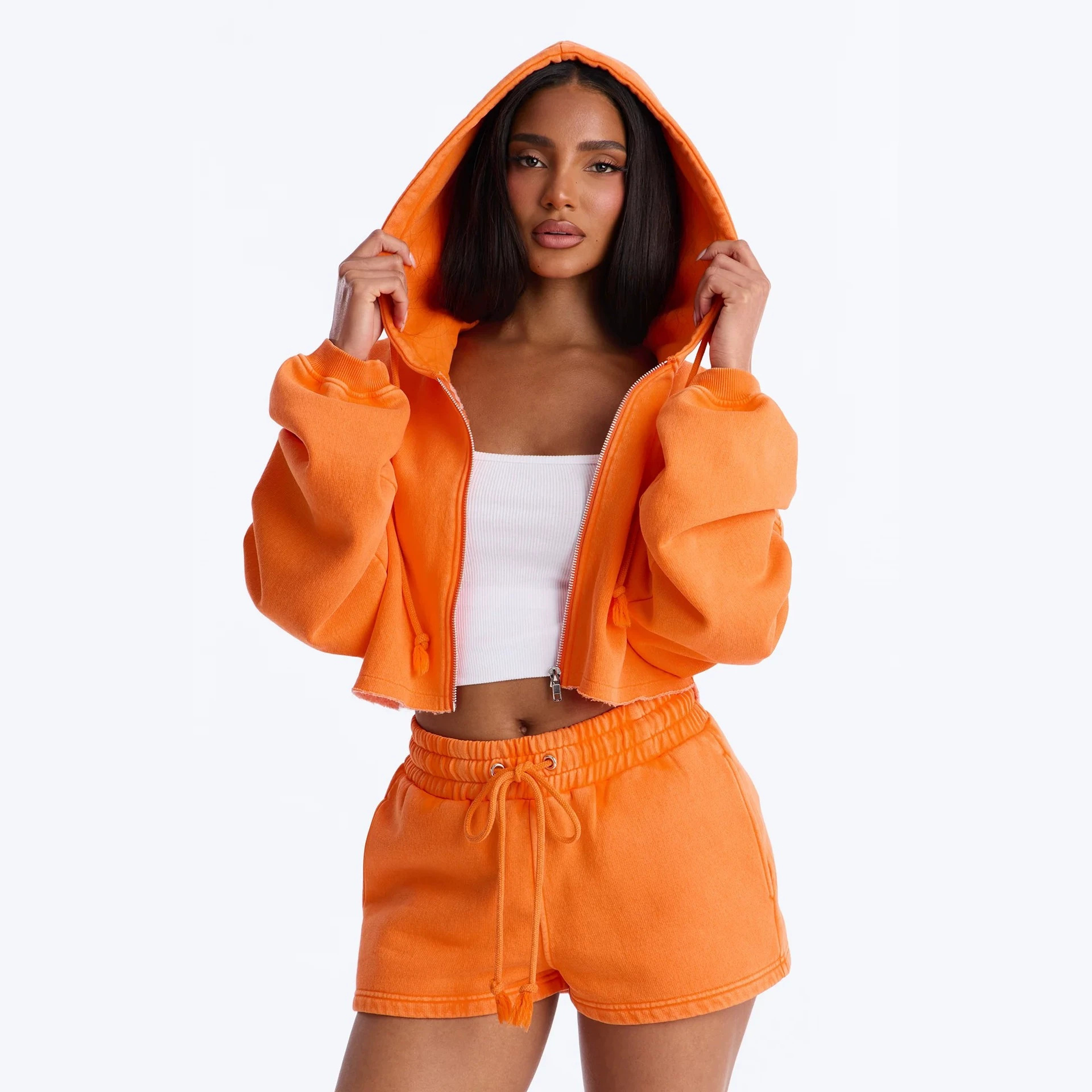 Women's Long Sleeve Crop Top and Shorts Set Casual Sporty Two-Piece Outfit