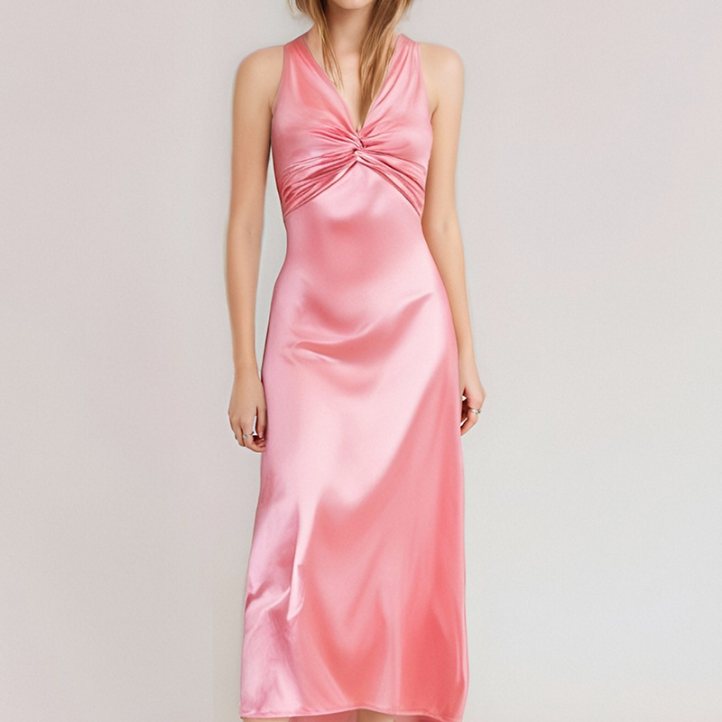 Women's V-Neck Ruched Bodycon Long Dress