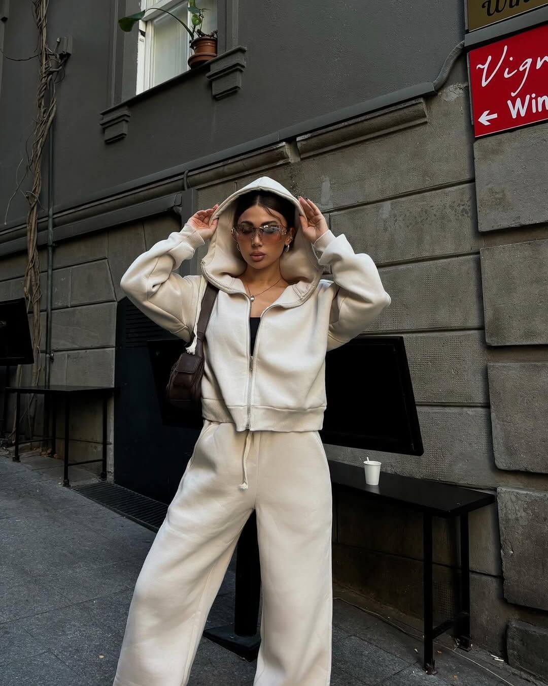 Women's Hooded Zip-Up Cardigan & Drawstring Pants Two-Piece Casual Set