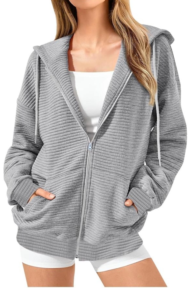 Long Sleeve Solid Color Zip-Up Hoodie with Pockets